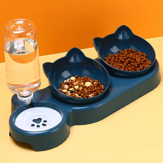 3-in-1 Tilted Pet Bowl Set - Ear Design with Water Feeder