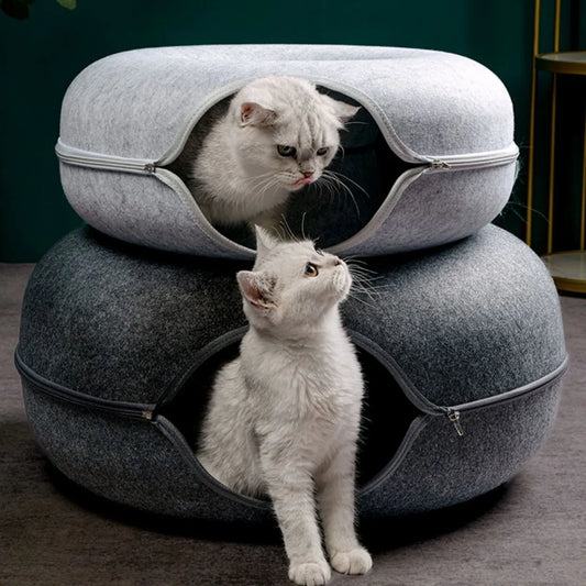 Donut Cat Bed & Interactive Tunnel - Felt Pet House